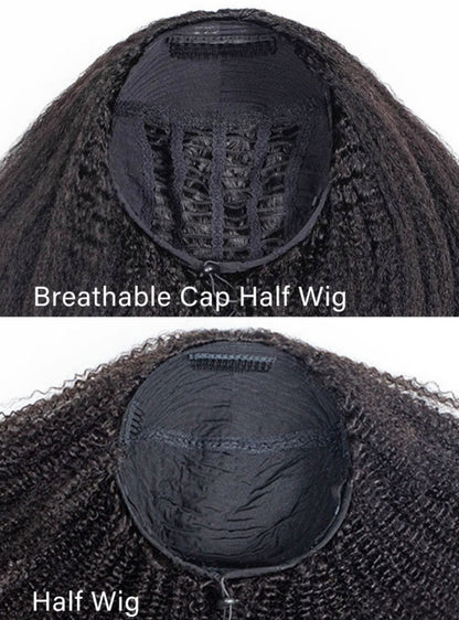 Kinky Straight Breathable Cap Half Wig - halfwig001-Brazilian Hair