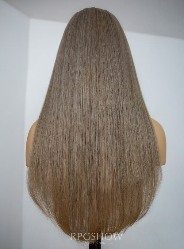 Long Layered Ash Blonde with Blonde Highlights Drawstring 13x6 Lace Front Wigs - JIA010