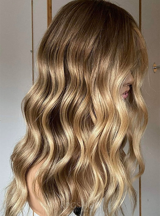 Long Wavy Golden Honey Blonde Balayage Glueless Fit 2.0 Lace Front Wigs - Sofiathewigstylist014