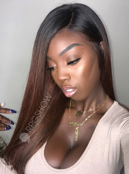 Long Straight Chocolate Brown Ombre Virgin Human Hair Lace Wigs - Jmarie001-Transparent Lace