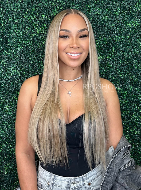 Long Straight Sandy Blonde with Highlights Maxipart Glueless Lace Closure Wig - hairbysam026