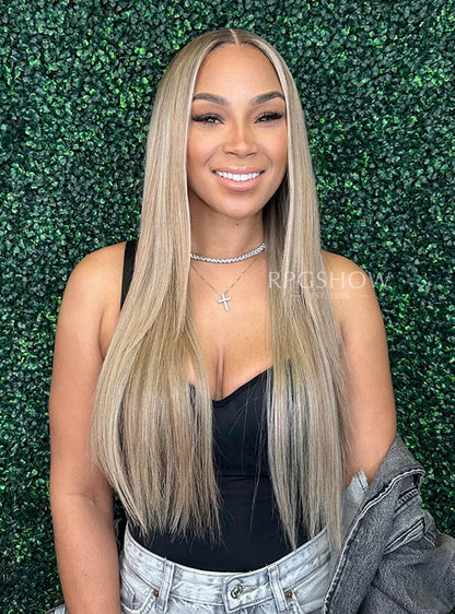 Long Straight Sandy Blonde with Highlights Maxipart Glueless Lace Closure Wig - hairbysam026