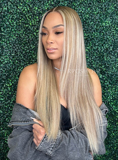 Long Straight Sandy Blonde with Highlights Maxipart Glueless Lace Closure Wig - hairbysam026