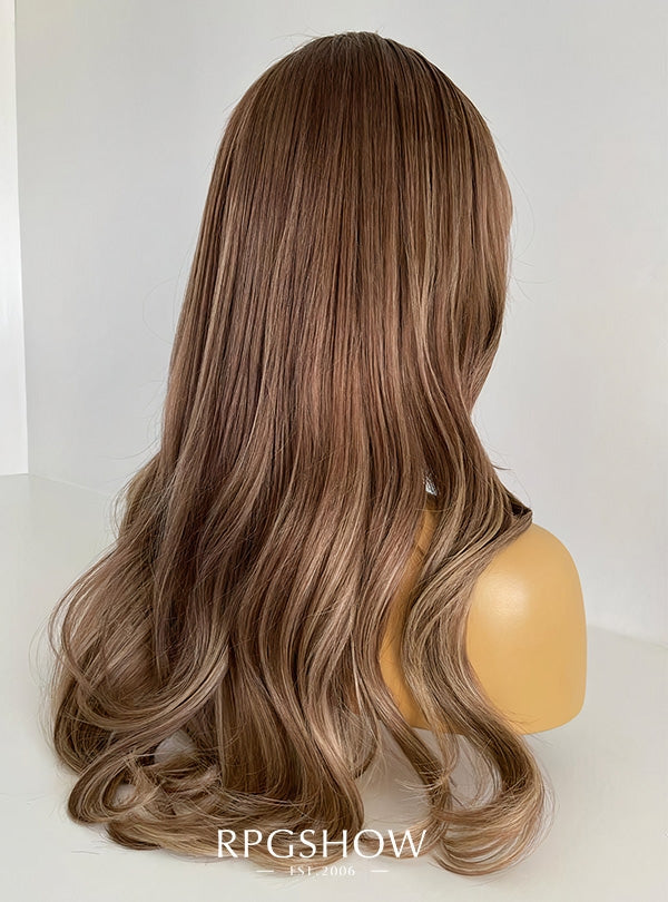 Long Wavy Bangs Ash Blonde Highlights Lace Front Wigs - Zelda005