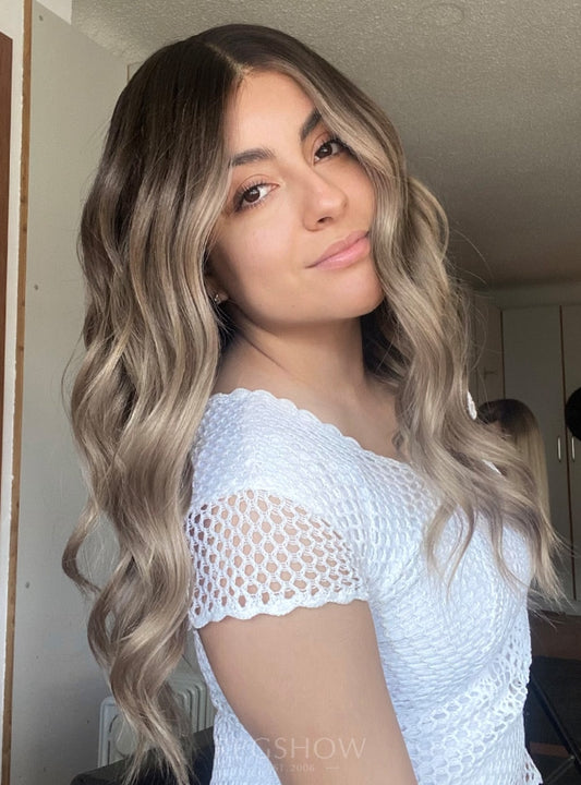 Mushroom Blonde Balayage with Dark Roots Toppers Chinese Virgin Hair - TLW027