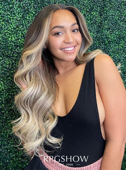 Cremefarbene glatte Echthaar-Spitzenfrontperücken – Ravenelyse003