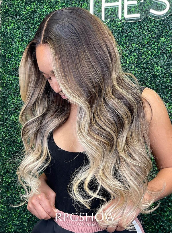 Cremefarbene glatte Echthaar-Spitzenfrontperücken – Ravenelyse003