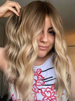 Long Wavy Golden Honey Blonde Balayage Glueless Fit 2.0 Lace Front Wigs - Sofiathewigstylist014