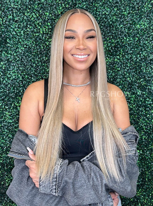Long Straight Sandy Blonde with Highlights Maxipart Glueless Lace Closure Wig - hairbysam026