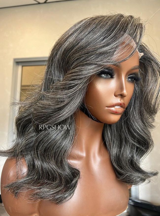 Layered Cut Salt and Pepper Grey 13×6 Lace Front Wig - Modernbeauty039