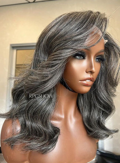 Layered Cut Salt and Pepper Grey 13×6 Lace Front Wig - Modernbeauty039