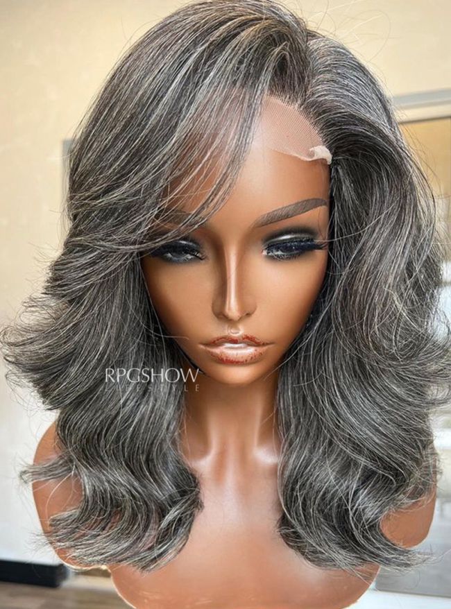 Layered Cut Salt and Pepper Grey 13×6 Lace Front Wig - Modernbeauty039