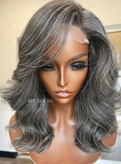 Layered Cut Salt and Pepper Grey 13×6 Lace Front Wig - Modernbeauty039