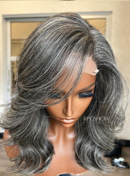 Layered Cut Salt and Pepper Grey 13×6 Lace Front Wig - Modernbeauty039