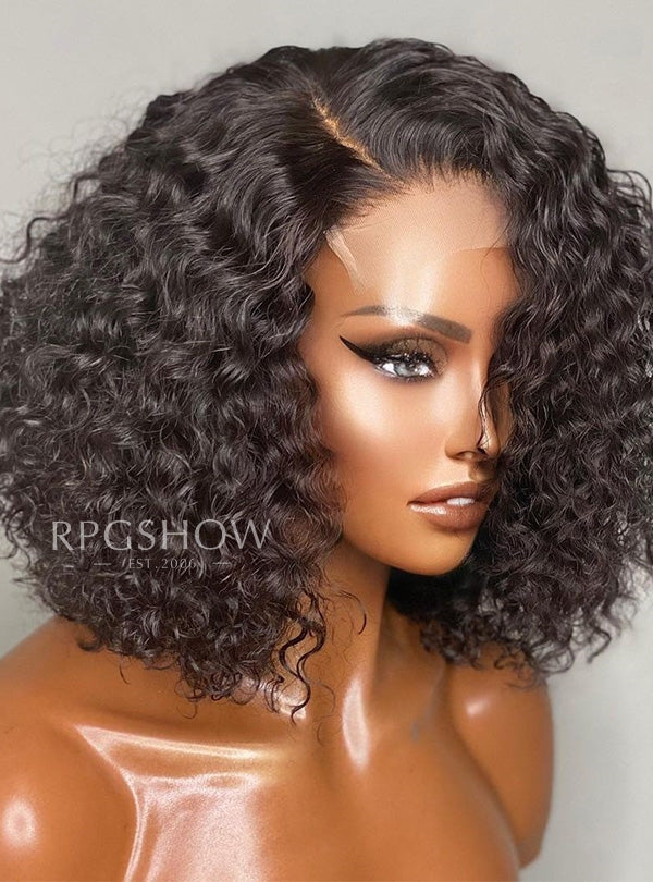 Natural Side Part Curly Bob Human Hair Lace Front Wig - WigzbyCharise015