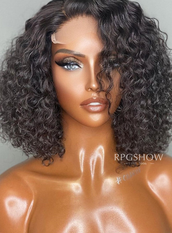 Natural Side Part Curly Bob Human Hair Lace Front Wig - WigzbyCharise015
