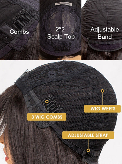 Custom Middle Length Natural Curly Scalp Top Wig With Bangs - priscilla001
