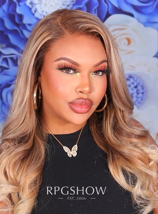 Ash Blonde Balayage Wavy Human Hair Glueless Fit 2.0 Lace Front Wigs - Nova003