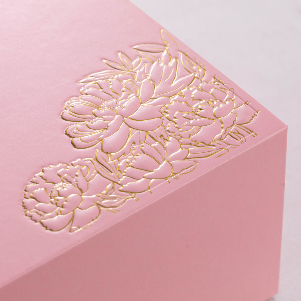 Custom Magnetic Box with Sculpted Embossing & Gold Foil Floral Design