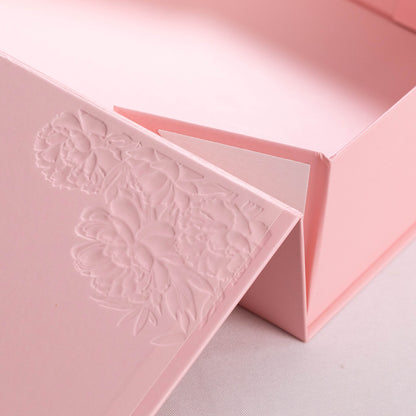 Custom Magnetic Box with Sculpted Embossing & Gold Foil Floral Design