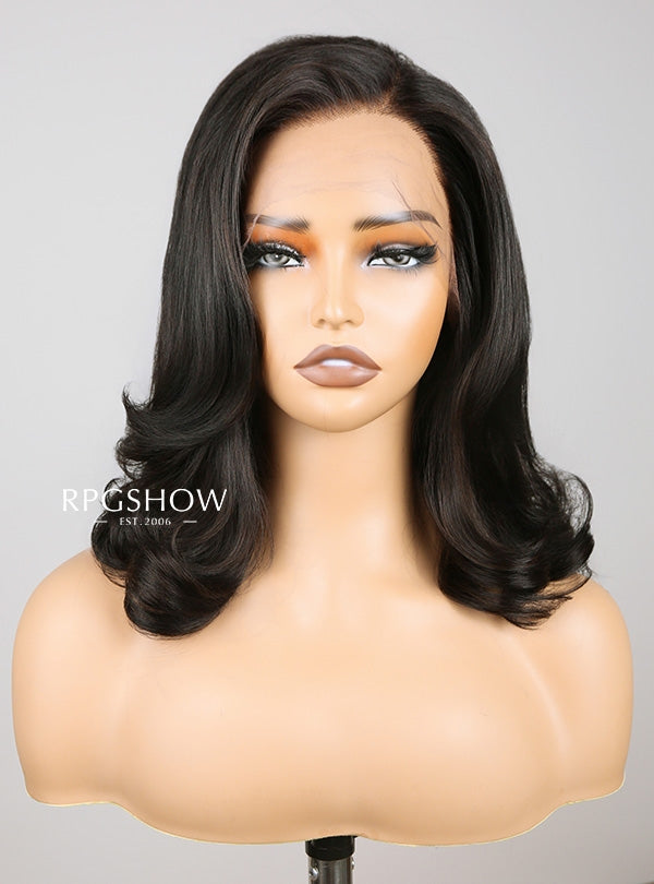 Side Bangs with Layered Haircut Black Hair Maxipart 10x6 Lace Front Wig - ashen006NG