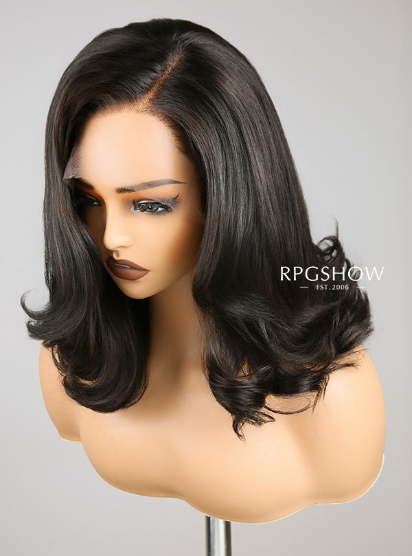 Side Bangs with Layered Haircut Black Hair Maxipart 10x6 Lace Front Wig - ashen006NG