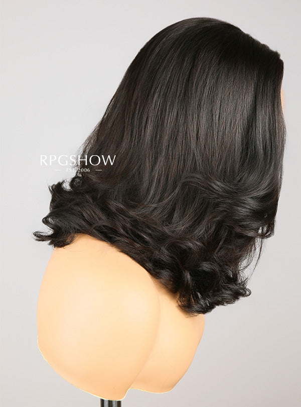 Side Bangs with Layered Haircut Black Hair Maxipart 10x6 Lace Front Wig - ashen006NG