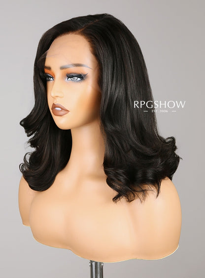 Side Bangs with Layered Haircut Black Hair Maxipart 10x6 Lace Front Wig - ashen006NG