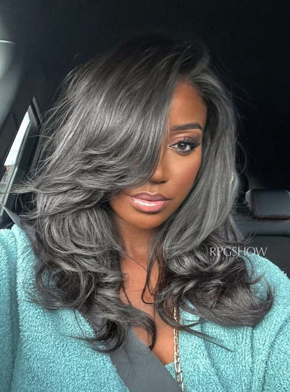 Layered Cut Salt and Pepper Grey 13×6 Lace Front Wig - silverbychoice002
