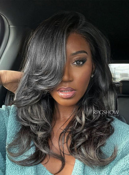 Layered Cut Salt and Pepper Grey 13×6 Lace Front Wig - silverbychoice002