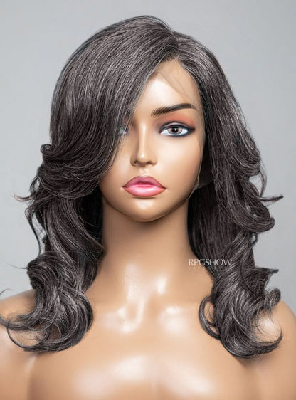 Layered Cut Salt and Pepper Grey 13×6 Lace Front Wig - silverbychoice002