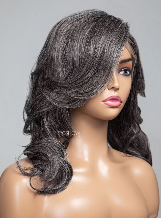 Layered Cut Salt and Pepper Grey 13×6 Lace Front Wig - silverbychoice002