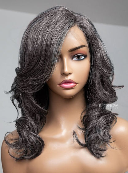 Layered Cut Salt and Pepper Grey 13×6 Lace Front Wig - silverbychoice002