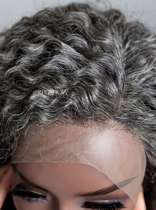 Layered Cut Salt and Pepper Grey 13×6 Lace Front Wig - Silverbychoice001