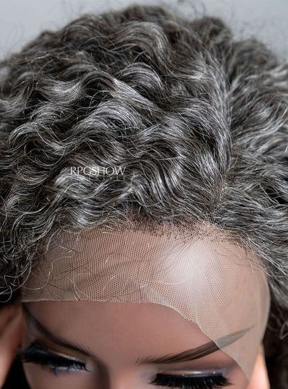 Layered Cut Salt and Pepper Grey 13×6 Lace Front Wig - Silverbychoice001