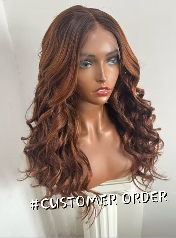 Long Middle Part Wavy Cowboy Copper Ombre Drawstring 13x6 Wigs - Sofiathewigstylist011