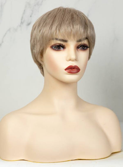 Platinum Blonde Short Cut Hand Tied Synthetic Lace Wigs-SW001