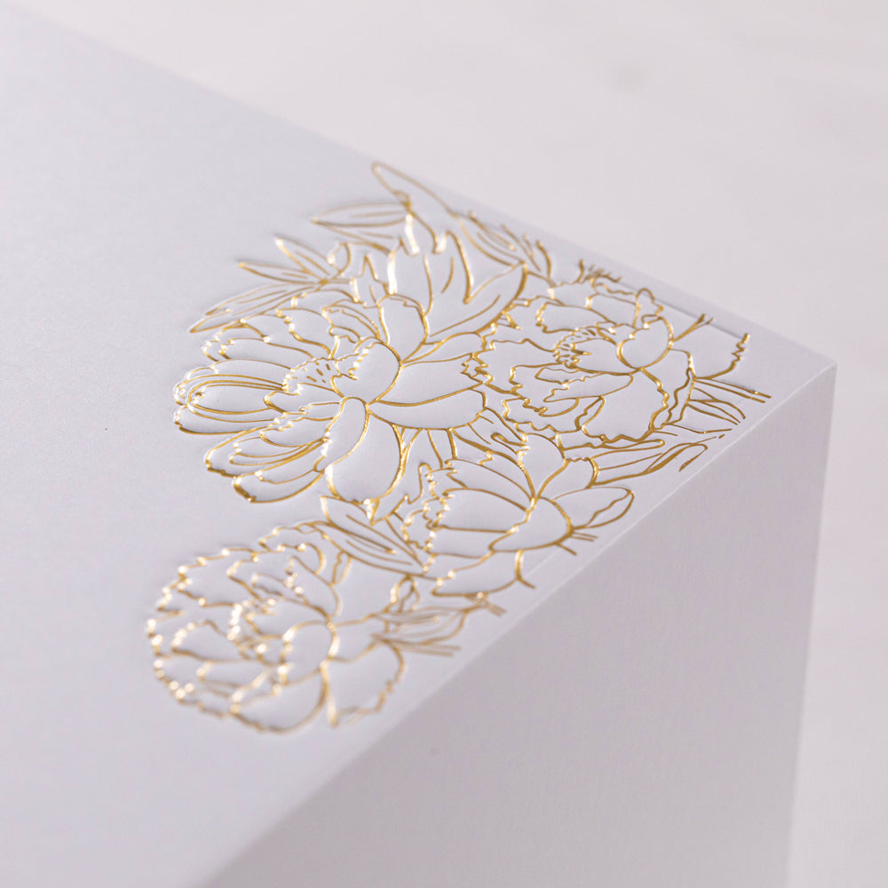 Custom Magnetic Box with Sculpted Embossing & Gold Foil Floral Design