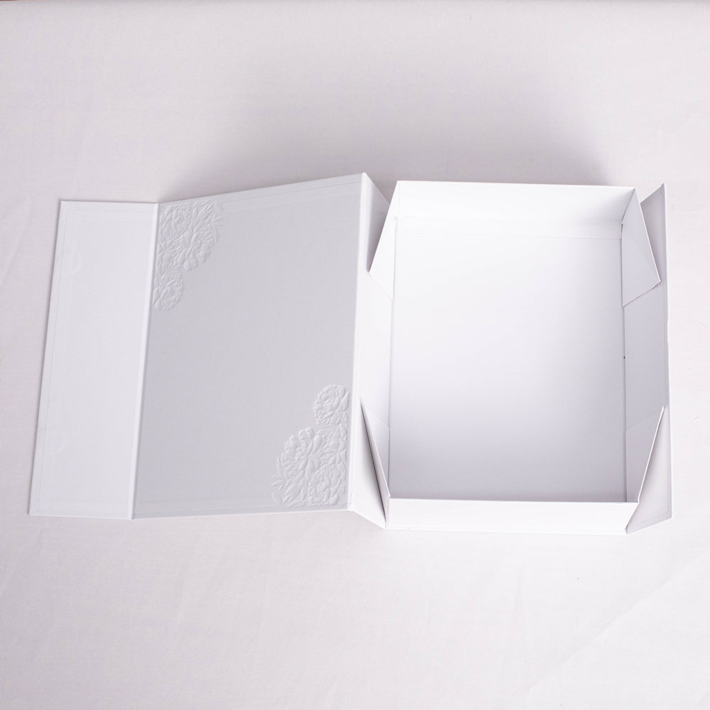 Custom Magnetic Box with Sculpted Embossing & Gold Foil Floral Design