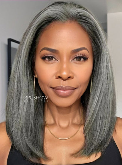 Layered Cut Salt and Pepper Grey 13×6 Lace Front Wig - Silverbychoice003